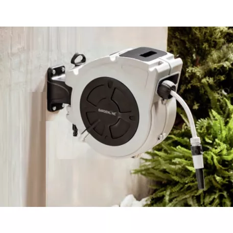 GardenLine GRHS-20B 20 méteres fali automata tömlődob, falra szerelhető tömlőtároló, tömlődoboz 20 m 1/2" locsolótömlővel és szórófejjel 