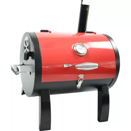 Hausmeister | GardenMeister GM2019 asztali hordó grill, 32 x 30 cm faszene grillhordó, mini füstölő grill (piros)