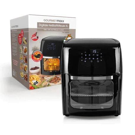 Gourmetmaxx 1800W 12 literes XL 9 in 1 Air Fryer, grillcsirke sütő, forrólevegős, légkeveréses digitális sütő, minisütő, forgó grillel, tepsivel, belső világítással (11216 V3)