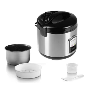   GourmetMaxx KLX10 inox 400W 2.2L elektromos luxus rizsfőző és pároló 1 liter töltőkapacitással, nemesacél, automata risotto készítő, melegentartás funkcióval (14655)