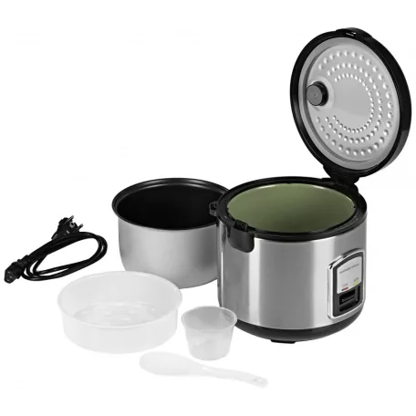 GourmetMaxx KLX10 inox 400W 2.2L elektromos luxus rizsfőző és pároló 1 liter töltőkapacitással, nemesacél, automata risotto készítő, melegentartás funkcióval (14655)