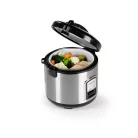 GourmetMaxx KLX10 inox 400W 2.2L elektromos luxus rizsfőző és pároló 1 liter töltőkapacitással, nemesacél, automata risotto készítő, melegentartás funkcióval (14655)