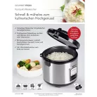 GourmetMaxx KLX10 inox 400W 2.2L elektromos luxus rizsfőző és pároló 1 liter töltőkapacitással, nemesacél, automata risotto készítő, melegentartás funkcióval (14655)