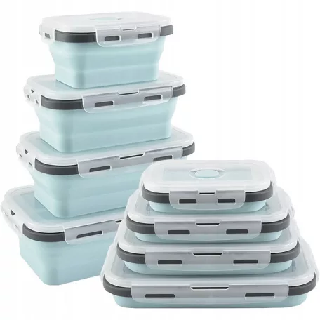 GOURMETMaxx 15096 Food Container Box 4 darabos (8 részes) összecsukható, hőálló szilikon élelmiszer tároló, frissentartó doboz szett fedővel 380 / 600 / 850 / 1300 ml