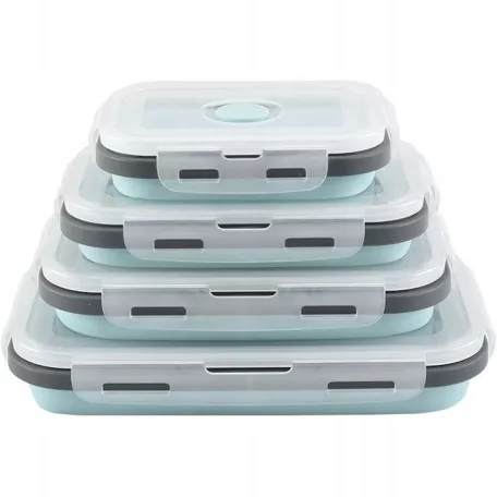 GOURMETMaxx 15096 Food Container Box 4 darabos (8 részes) összecsukható, hőálló szilikon élelmiszer tároló, frissentartó doboz szett fedővel 380 / 600 / 850 / 1300 ml