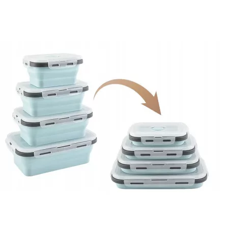 GOURMETMaxx 15096 Food Container Box 4 darabos (8 részes) összecsukható, hőálló szilikon élelmiszer tároló, frissentartó doboz szett fedővel 380 / 600 / 850 / 1300 ml