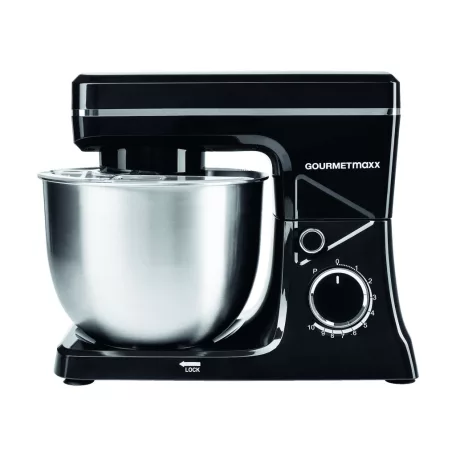 GourmetMaxx GM-15490 fekete 1500W 5L planetáris mixer, konyhai robotgép, 10 sebességfokozattal, 5 literes inox keverőtállal, multifunkciós fröccsenésgátló fedéllel