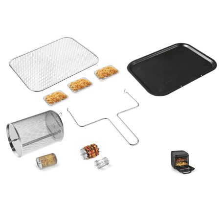 Gourmetmaxx 16409 AirFryer 1800W 12.5 literes XXL 9 az 1-ben Air Fryer, grillcsirke és kebab sütő, forrólevegős, légkeveréses digitális sütő, minisütő, forgó grillel, 3 grillráccsal, tepsivel