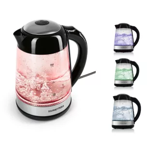   GourmetMaxx 16533 digitális, szabályozható hőfokú 2200W 1.7L inox - fekete üveg vízforraló, hőre színváltó LED világítással, melegentartás funkcióval