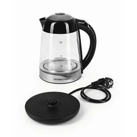 GourmetMaxx 16533 digitális, szabályozható hőfokú 2200W 1.7L inox - fekete üveg vízforraló, hőre színváltó LED világítással, melegentartás funkcióval