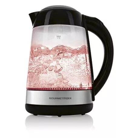 GourmetMaxx 16533 digitális, szabályozható hőfokú 2200W 1.7L inox - fekete üveg vízforraló, hőre színváltó LED világítással, melegentartás funkcióval