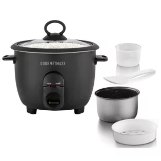   GOURMETmaxx DS-19178 fekete 400W 1L elektromos rizsfőző és pároló üvegfedővel, 1 liter / 800 gramm töltőkapacitással, melegentartás funkcióval