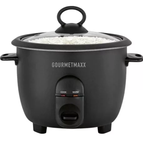 GOURMETmaxx DS-19178 fekete 400W 1L elektromos rizsfőző és pároló üvegfedővel, 1 liter / 800 gramm töltőkapacitással, melegentartás funkcióval