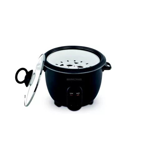 GOURMETmaxx DS-19178 fekete 400W 1L elektromos rizsfőző és pároló üvegfedővel, 1 liter / 800 gramm töltőkapacitással, melegentartás funkcióval