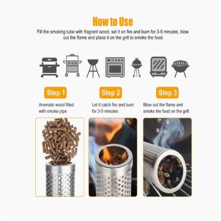 GrillMeister Smoker Tube BBQ 30 x 5 cm nemesacél inox füstölőcső intenzív grillaromához, faszén-, gáz- és pellet tüzelésű grillekhez