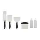 Grill Meister Stainless Steel 6 részes nemesacél grillező készlet, grillező eszközök, grillfordító lapátkészlet 2 palackkal olajokhoz, mártásokhoz