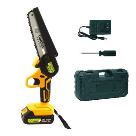 GardenMaster 185 mm 21V 2Ah akkus cserjevágó, 21V 2000 mAh akkumulátoros kézi fűrész, mini láncfűrész, akkuval és hálózati töltővel, kofferben (GM-CDGS017-C)