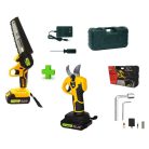 GardenMaster 21V akkus 185 mm cserjevágó + bypass metszőolló 2 akkuval (21V 1500 mAh + 21V 2000 mAh) és 2 hálózati töltővel, kofferben (GM-CDGS017-C + CDPS038-25)