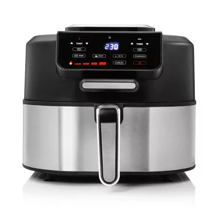 GOURMETmaxx FryBBQ inox 2 az 1-ben 360° digitális Air Fryer és BBQ grill 2000W, 5L kosárrral, érintőkijelzővel és húshőmérővel (19177)