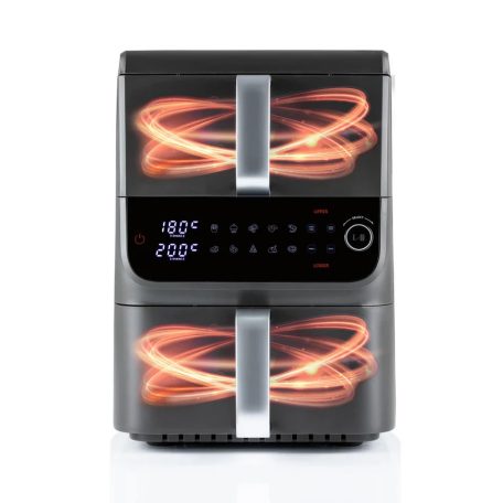 GourmetMaxx DS-16404 Fry Up Air Fryer 2500W 3.5L + 6.5L családi, 10 literes XXL digitális AirFryer 2 függőleges fiókkal, LCD kijelzővel, 10 programmal, kompakt méretben 8 személynek