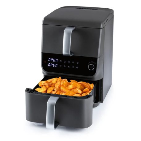 GourmetMaxx DS-16404 Fry Up Air Fryer 2500W 3.5L + 6.5L családi, 10 literes XXL digitális AirFryer 2 függőleges fiókkal, LCD kijelzővel, 10 programmal, kompakt méretben 8 személynek