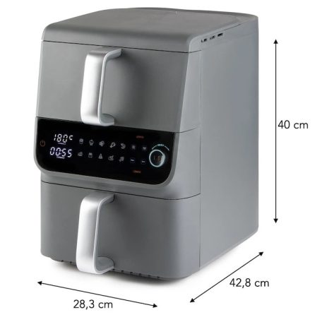 GourmetMaxx DS-16404 Fry Up Air Fryer 2500W 3.5L + 6.5L családi, 10 literes XXL digitális AirFryer 2 függőleges fiókkal, LCD kijelzővel, 10 programmal, kompakt méretben 8 személynek