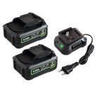 DIY Master / GardenMaster E-Master 2 x 20V 4Ah DUPLA akku és töltő szett, 2 db Makita kompatibilis 4000 mAh li-ion akkumulátor + 1 db 21.5V 2.2A hálózati töltő Garden Master E-Master kerti gépekhez