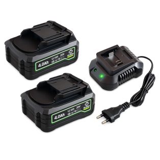   DIY Master / GardenMaster E-Master 2 x 20V 4Ah DUPLA akku és töltő szett, 2 db Makita kompatibilis 4000 mAh li-ion akkumulátor + 1 db 21.5V 2.2A hálózati töltő Garden Master E-Master kerti gépekhez