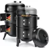   BBQ Grill Meister Kansas / GardenMeister 3 in 1 Smoker Grill, Füstölő grill | Hausmeister GM 2005 BBQ multifunkciós faszenes kerti grill, füstölőkemence, 52 x 40 x 80 cm 3 szintes grillsütő és füstölő