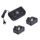 GardenStar 20V 4Ah DUPLA gyári li-ion akkumulátor és töltő SZETT GardenStar 20V / 40V (2 x 20V) kerti gépekhez Samsung cellákkal (2 db akku + dupla töltő)