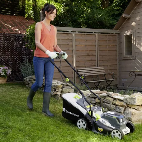 GardenStar LM-3440 ECO 34 cm 40V (2 x 20V 2Ah) akkus, akkumulátoros fűnyíró, dupla akkus fűnyírógép 2 akkuval és dupla töltővel