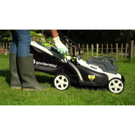 GardenStar LM-3440 XL 34 cm 40V (2 x 20V 4Ah) akkus, akkumulátoros fűnyíró, dupla akkus fűnyírógép 2 akkuval és dupla töltővel