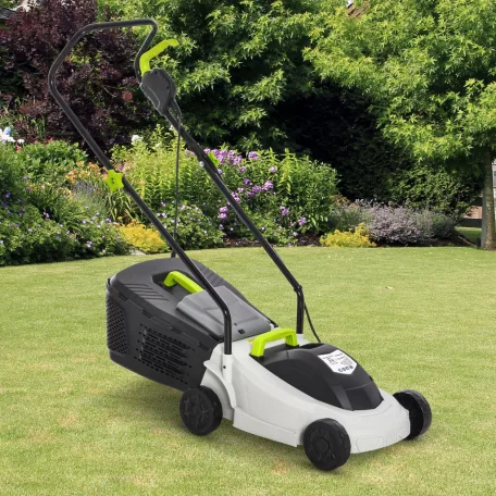GardenStar 1300W 32 cm elektromos fűnyíró, fűgyűjtős fűnyírógép 3 vágásmagasság fokozattal 25 / 40 / 55 mm, 25L fűgyűjtővel (LM-1300-32)