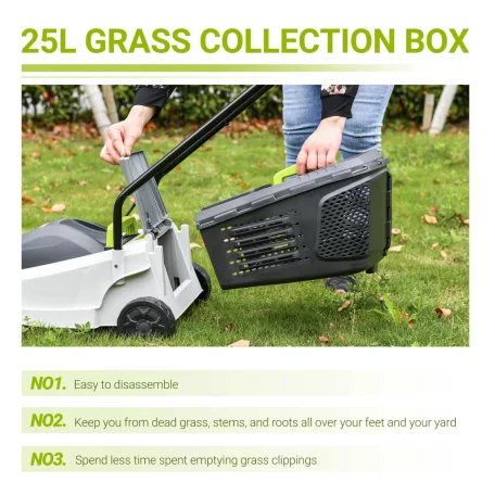 GardenStar 1300W 32 cm elektromos fűnyíró, fűgyűjtős fűnyírógép 3 vágásmagasság fokozattal 25 / 40 / 55 mm, 25L fűgyűjtővel (LM-1300-32)
