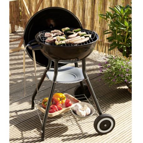 GardenStar BBQ 11339 Barbecue faszenes 3 lábú gömbgrill polccal, 41 cm sütőrács átmérővel (6 személyes kerti grillsütő)