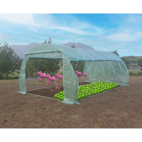 GardenStar 500 x 300 x 200 cm (15 m²) XL 4 évszakos fémvázas szövetfólia melegház, fóliasátor, nyitható oldalakkal