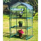 GardenStar 69 x 125 x 49 cm kompakt hobby kerti melegház, palántanevelő fólia, fóliasátor 3 polccal, víztiszta, áttetsző fóliával, zöld fém vázzal