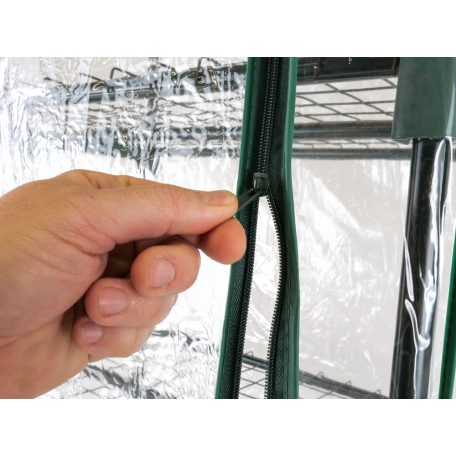 GardenStar 69 x 125 x 49 cm kompakt hobby kerti melegház, palántanevelő fólia, fóliasátor 3 polccal, víztiszta, áttetsző fóliával, zöld fém vázzal