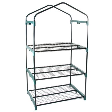 GardenStar 69 x 125 x 49 cm kompakt hobby kerti melegház, palántanevelő fólia, fóliasátor 3 polccal, víztiszta, áttetsző fóliával, zöld fém vázzal