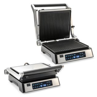   Ambiano GTSF-KG03 inox nemesacél 2200W elektromos digitális kontaktgrill, asztali kontakt grill kivehető 30 x 26 cm sütőlapokkal, húshőmérővel