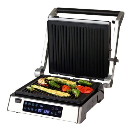 Ambiano GTSF-KG03 inox nemesacél 2200W elektromos digitális kontaktgrill, asztali kontakt grill kivehető 30 x 26 cm sütőlapokkal, húshőmérővel