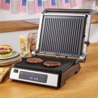 Ambiano GTSF-KG03 inox nemesacél 2200W elektromos digitális kontaktgrill, asztali kontakt grill kivehető 30 x 26 cm sütőlapokkal, húshőmérővel