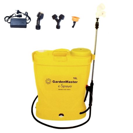 GardenMaster GM-06037-E 16L (16 literes) elektromos, akkumulátoros, 12V 8Ah akkus háti permetező, permetezőgép 4 szórófejjel