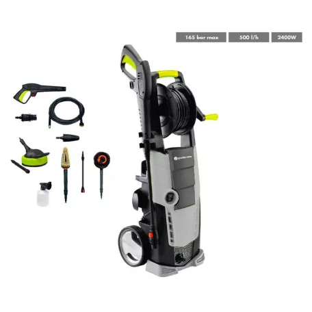GardenStar GS-165 Home & Car Kit 165 bar 2400W magasnyomású mosó, sterimo teraszmosó kefével, szennymaró szórófejjel, autómosó kefével és forgó körkefével