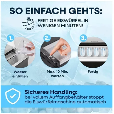 GOURMETmaxx 15610 / 2026 fekete 115W 1.5L háztartási jégkocka készítő gép, jégkockagép 12 kg / 24 óra