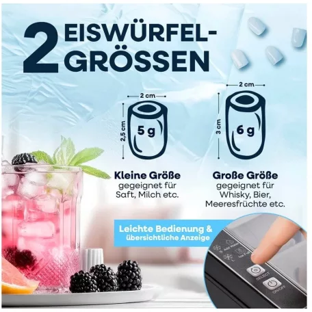 GOURMETmaxx 15610 / 2026 fekete 115W 1.5L háztartási jégkocka készítő gép, jégkockagép 12 kg / 24 óra