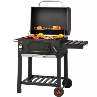   Grill Master American Grill Charcoal BBQ XL faszenes amerikai típusú grill, kerti grillező, grillsütő 12 főre, 42 x 58 cm grillfelülettel és védőhuzattal