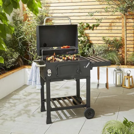Grill Master American Grill Charcoal BBQ XL faszenes amerikai típusú grill, kerti grillező, grillsütő 12 főre, 42 x 58 cm grillfelülettel és védőhuzattal