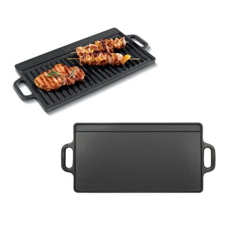 Grill Meister / Perfect Home 12014 kétoldalas sima / bordázott 51x24 cm öntöttvas grill sütőlap 