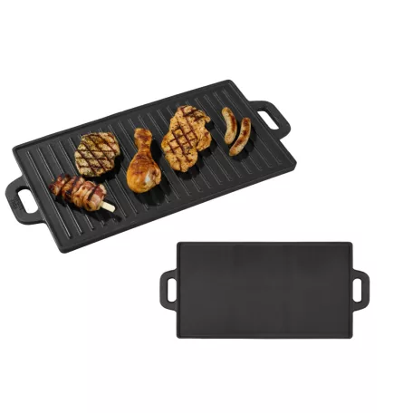 Grill Meister / Perfect Home 12014 kétoldalas sima / bordázott 51x24 cm öntöttvas grill sütőlap , grillező lap